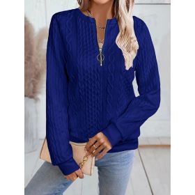 Women's Textured Half Zip Pullover Tops Casual Long Sleeve Crewneck Sweatshirts (Option: Blue-S)