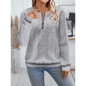 Women's Textured Half Zip Pullover Tops Casual Long Sleeve Crewneck Sweatshirts (Option: Gray-S)