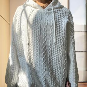 Women's Solid Color Ribbed Design Long Sleeve Hoodie - Loose Fit Drawstring Pullover For Fall & Winter Casual Wear (Option: White-XXL)